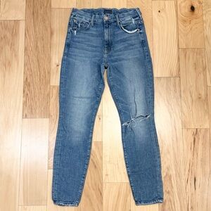 MOTHER High-Rise Distressed Blue Jeans